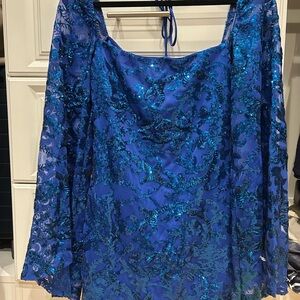 Blue Sequin Dress Flare Sleeve